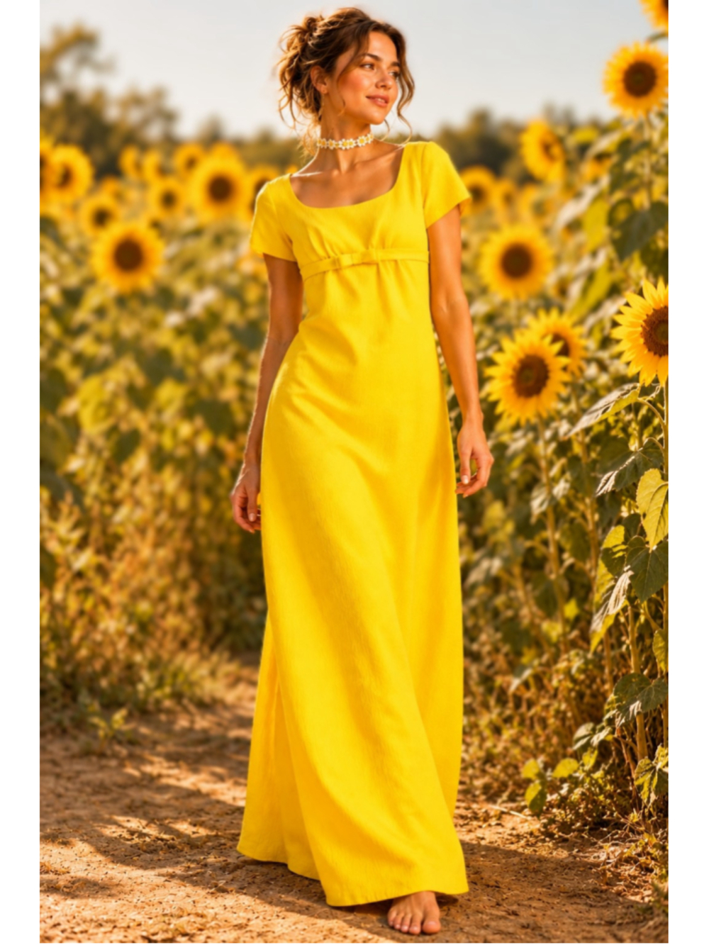 Vintage 1960s/70s Sunflower Yellow Empire Maxi Dress — JAKS